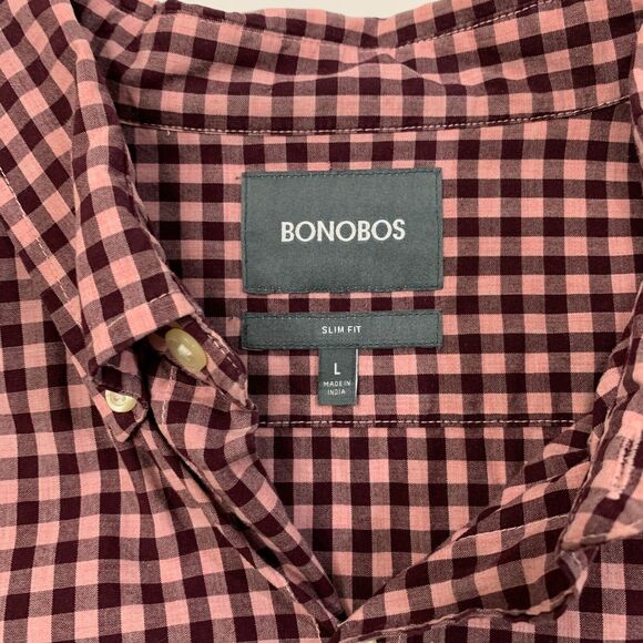 Bonobos Shirt Mens L Large Plum Rose Pink SLIM Fit Check Button Down Long Sleeve - Picture 4 of 9